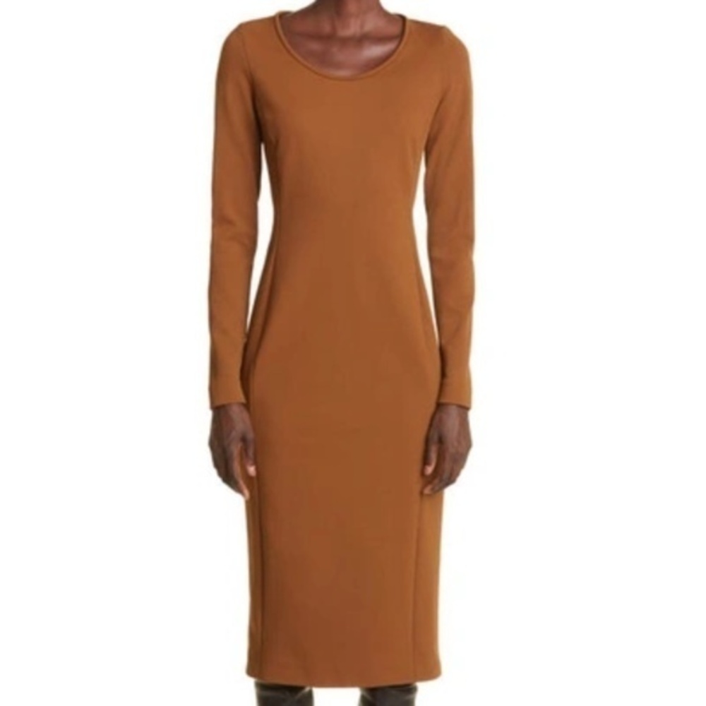 Max Mara Onore Long Sleeve Jersey Midi Dress In Tobacco